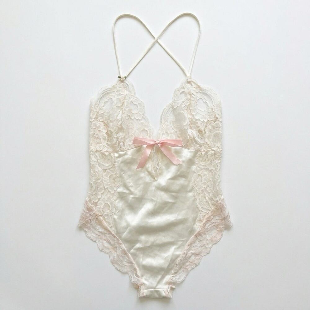 VTG Intimo Amore Sexy Fairy Babydoll Bodysuit Ivory Lingerie Lacy Silky Satin S